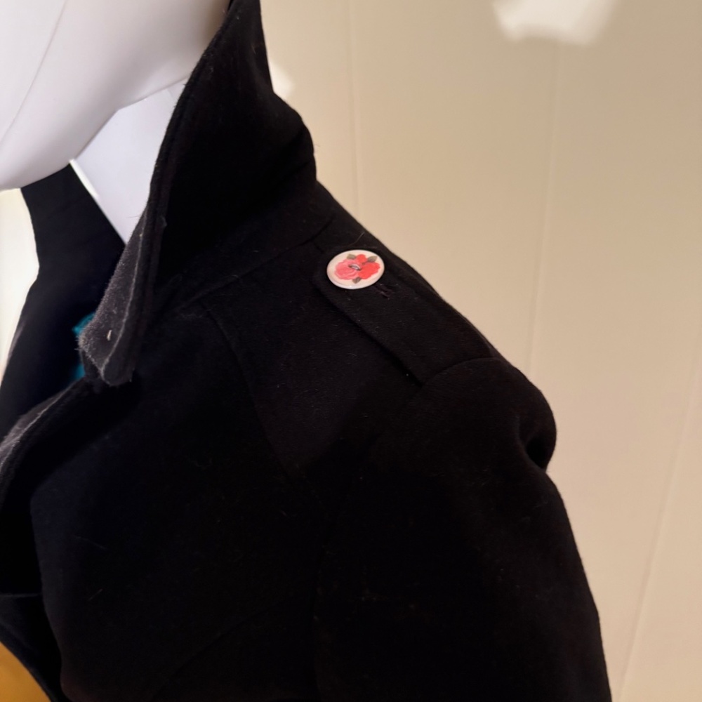 OOAK Michael Kors, sz 8 Double-Breasted Black Wool Coat with Rose Button Detail - Picture 4 of 10